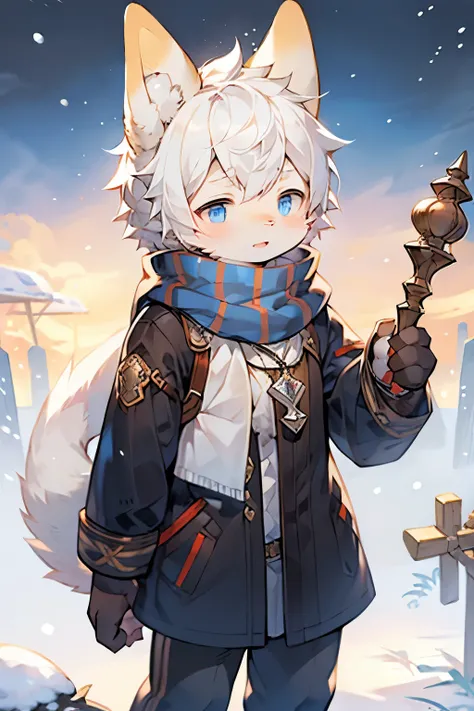 Nordic style，Snow Bunny Boy，furry boy，Characteristics of young children，scarf，Medieval Nordic Background