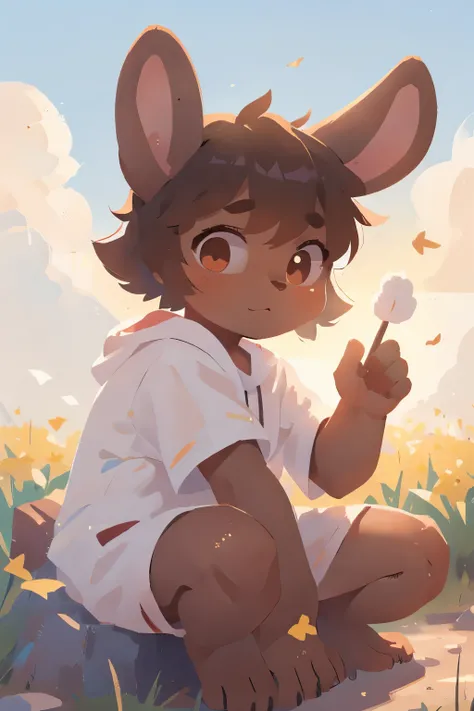 Lop-eared rabbit boy，furry boy，Characteristics of young children，Dark Skin，