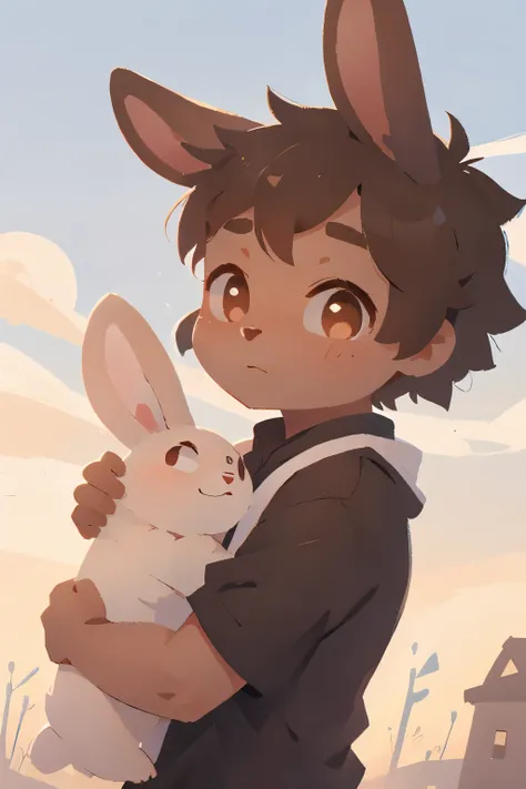 Lop-eared rabbit boy，furry boy，Characteristics of young children，Dark Skin，