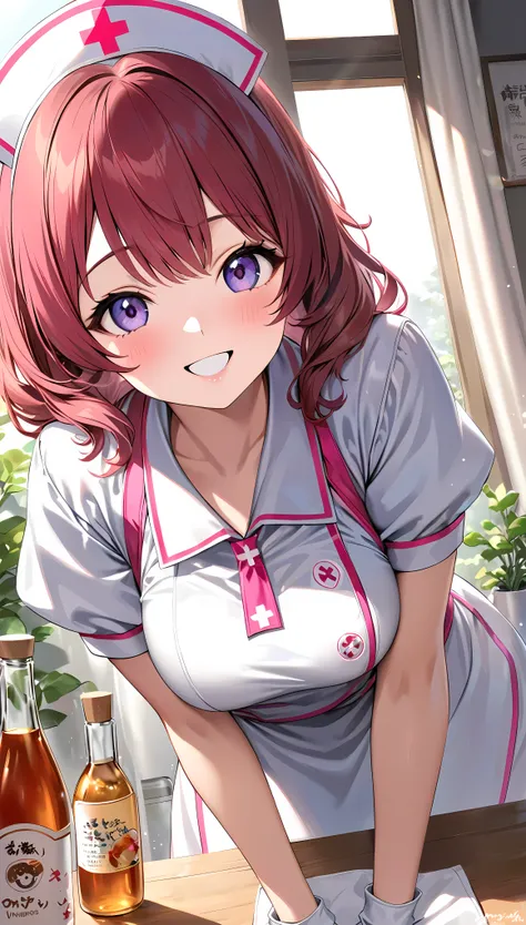 ultra-realism, cute nurse girl, alone, active and spirited, cute smile, あなたの体調をとても心配していまvinegar, good morning to the viewers～vin...