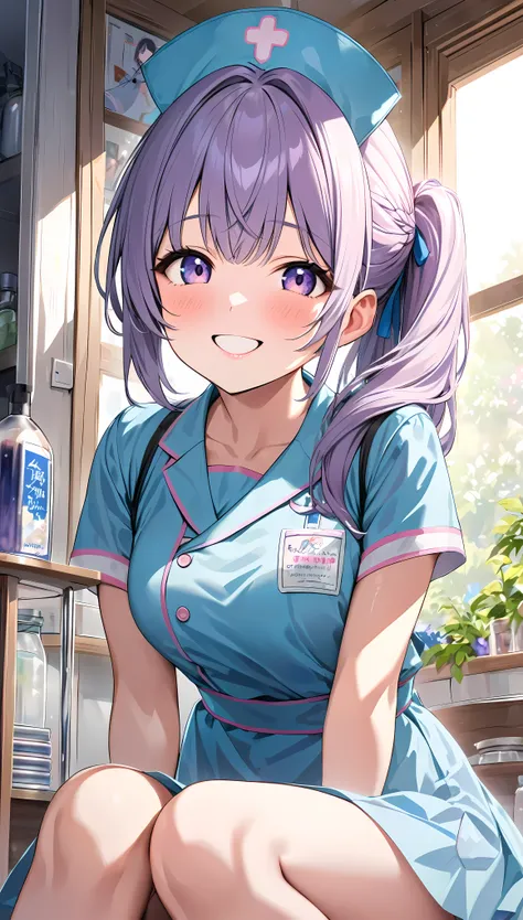 ultra-realism, cute nurse girl, alone, active and spirited, cute smile, レモンを手渡しまvinegar, あなたの体調をとても心配していまvinegar, good morning t...