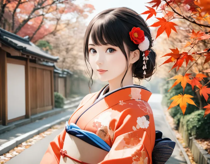 (best quality, 8k, high resolution:1.2), 1girl, kyoto, kimono, autumn