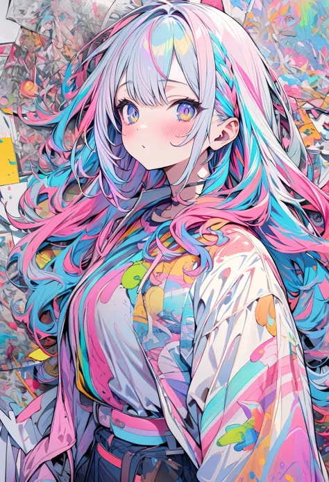 (masterpiece,highest quality,Ultra-detailed drawings),1 girl,Colorful Hair,pastel colour,
