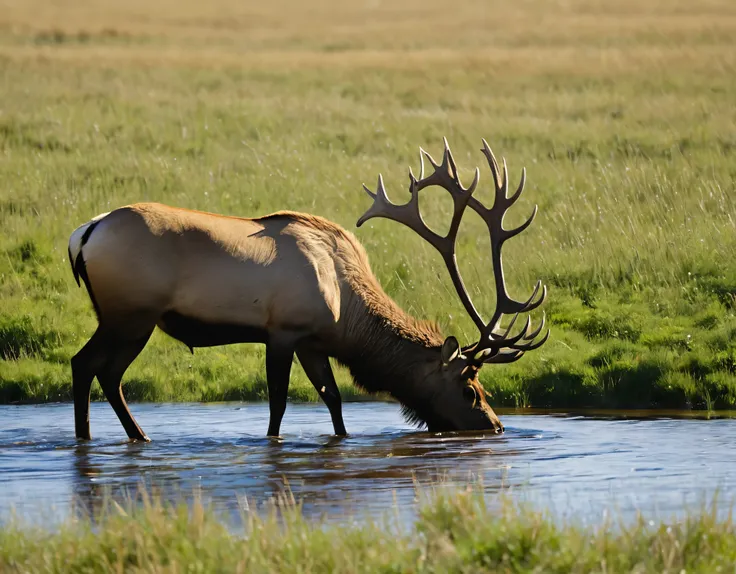 African grasslands，Elk drinking water，High-resolution ARW images