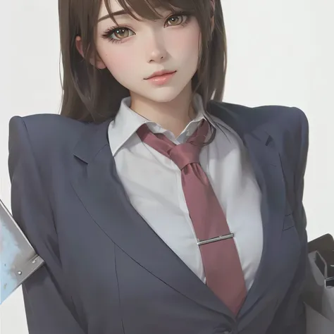 anime girl in a suit and tie with a knife in her hand, smooth anime cg art, painted in anime painter studio, realistic schoolgirl, hyperrealistic schoolgirl, made with anime painter studio, girl in a suit, a hyperrealistic schoolgirl, girl in suit, kawaii ...