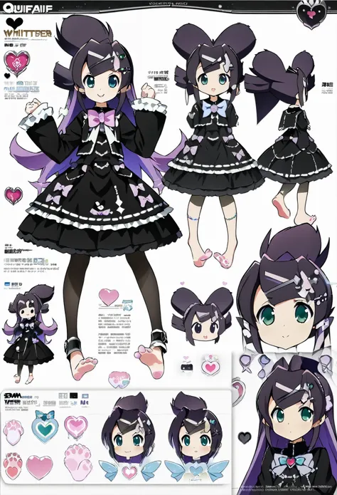 ((tmasterpiece))、(((topquality))、(CharacterDesignSheet、same character、sensors、through、Soles)、illustartion、1 girl、、quiff、cute magical girl rock Vtuber, gothic lolita, (simple background、whitebackground:1.3)、--6