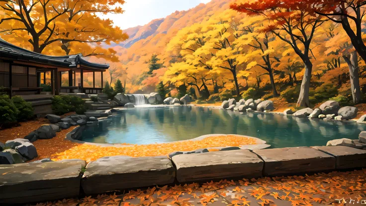 autumn,autumn leaves,Maple,Japanese style,landscape,hot spring