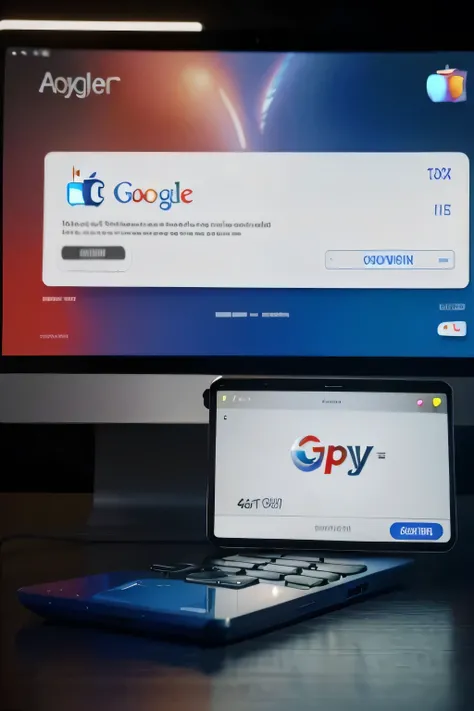 a picture of computer with apple pay logo,google pay logo,money on the table,5 credit cards on air,and the name sar on it and blue red colour background