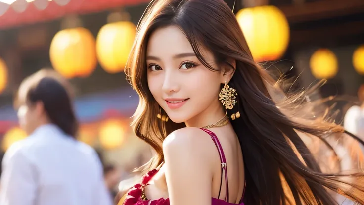 Highest quality、High resolution、8K wallpaper、Dense and beautiful eyedium hair、(Beautiful breasts:1.3)、Natural color lip、2 woman、Brown Hair、smile、Semi-long hair、Hair tied up、Wearing a necklace and earrings、Black frilly clothes、Sounds fun!、Autumn Festival、Fe...