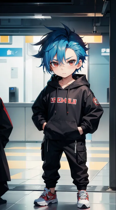 (masterpiece), (best quality: 1.3), (High quality: 1.67), (chibi:1.6) BREAK, (perfect face), (1boy), (solo), BREAK, (tall height: 1.5), (slim, well bulid), BREAK ,( bright blue hair, short hair, spiked hair: 1.3), BREAK, (red eyes: 1.3, expressive eyes, sq...