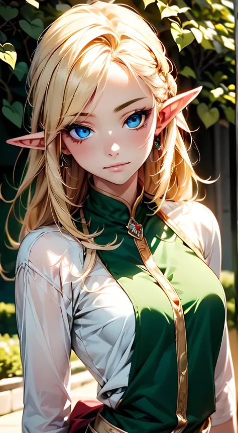 Anime girl with white hair and blue eyes posing in front of leaves, Anime drawing inspired by WLOP, Pixiv, fantasy art, elf girl, She has elf ears and golden eyes, elf princess, an elf queen, Beautiful and elegant elf queen, portrait of an elf queen, a elf...