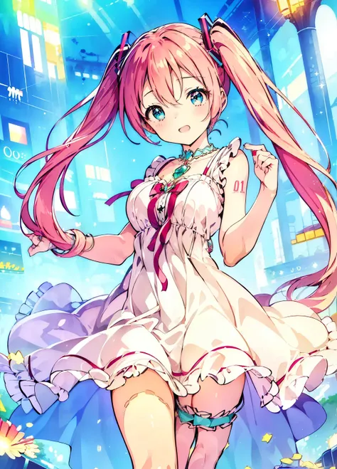 (masterpiece、Best Quality、Best Quality、Official Art、Beautiful and beautiful:1.2)、(One person:1.3)Hatsune Miku、Twin tails,Beautiful breasts,One person女の子, Alone, Best Quality, masterpiece , Hoshino Ruby, hair ornament, Shining Eyes, Stars in my eyes, (右Sta...