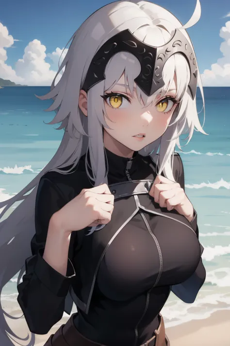 jalter, jalter, white hair, (yellow eyes:1.5), headpiece, ahoge, long hair, very long hair,
break uniform, white shirt, white th...