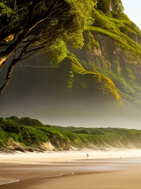 trees on the side of the beach, a matte painting by Doug Wildey, flickr, renaissance, pacific northwest coast, oregon, mountains and ocean, california coast, sand mists, pacific northwest, breath taking, beach on the outer rim, “ ethereal, coastline, hills...