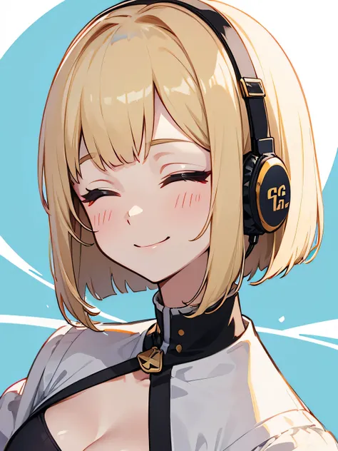 headphone、Blonde、Bobcut、Women、smile、Eyes closed、G-Cup