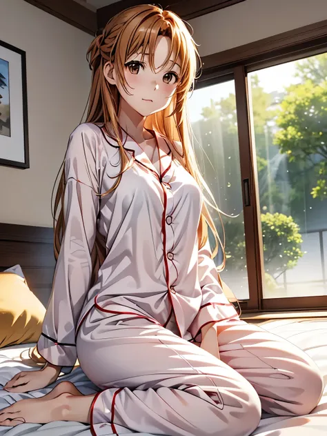 best quality、high resolution, best quality、asuna、sitting、(anime illustration style:1.1), indoor, (beautiful), full body shot, fu...