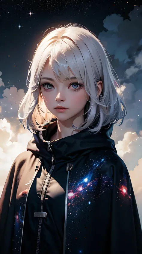 ((masterpiece)), (((best quality))), ((ultra-detailed)), ((illustration)),[realism light effect],shadow,(Fantasy style),(white background:1.6), simple background, (earth theme),(a cloak)[(hair focus,((1girl)),[(big slime hair): (cloud hair):0.3], (hair on ...