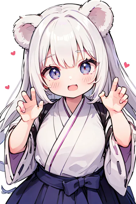 cute bear girl, Wearing a cute hanbok, Make a cute face, strike a cute pose, White hair, Five fingers,