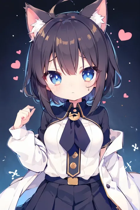 Navy Uniform、Elementary school girl、,,Very beautiful and Shining Eyes、Shining Eyes、1 girl、Large Breasts、cat ears、(((((Small body)))))、heart❤、((sweat、vapor)）