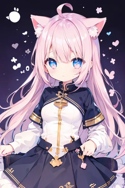 Navy Uniform、Elementary school girl、Light pink hair,Very beautiful and Shining Eyes、Shining Eyes、1 girl、Large Breasts、cat ears、(((((Small body)))))、heart❤、((sweat、vapor)）