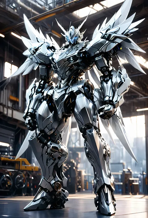 1 black/silver mecha seraphim, highly detailed, hyper realistic, silver accents, silver wings, cinematic lighting, photorealisti...