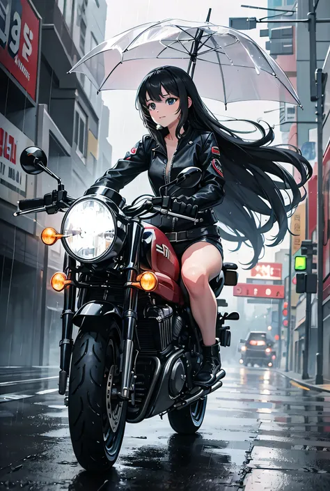 In the Rain, Riding a motorcycle, Long Hair, One Girl