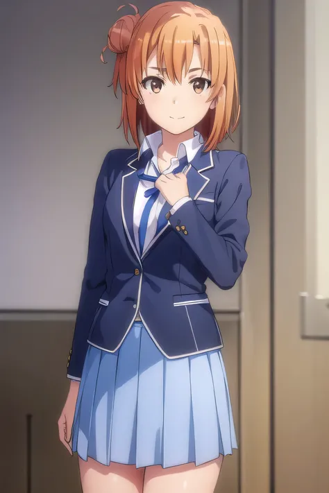 yuiyuigahama, yui yuigahama, short hair, (brown eyes:1.5), (orange hair:1.2), hair bun, single hair bun, smile,
BREAK no skirt, blue panties, shirt, ribbon, school uniform, jacket, white shirt, black jacket, blazer, sobu high school uniform,
BREAK indoors,...