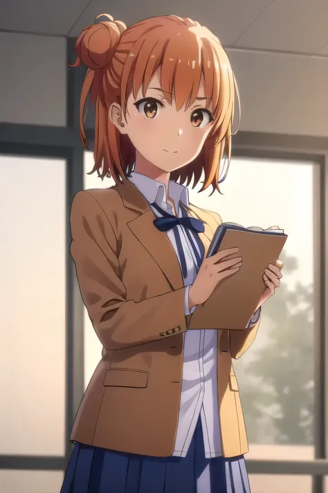 yuiyuigahama, yui yuigahama, short hair, (brown eyes:1.5), (orange hair:1.2), hair bun, single hair bun, smile,
BREAK no skirt, blue panties, shirt, ribbon, school uniform, jacket, white shirt, black jacket, blazer, sobu high school uniform,
BREAK indoors,...