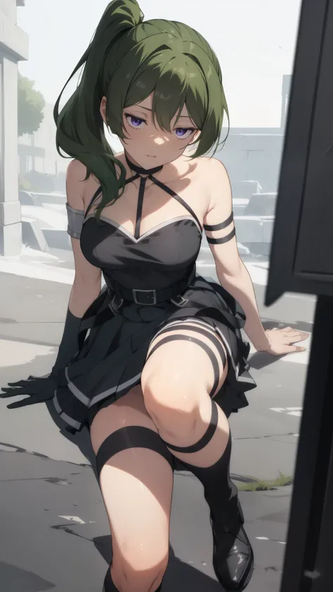 nsfw,One person女の子,One person,Blowjob,
Yubel, Medium Hair, Eyes between the hair, Green Hair, Side Ponytail, (Purple eyes:1.1),
skirt, gloves, dress, bare shoulders, pleated skirt, Sleeveless, black gloves, Elbow rest gloves, belt, miniskirt, black skirt, ...