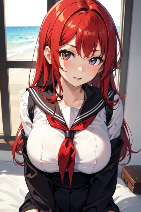 8ｋ,Best Quality,masterpiece, Sharp focus,High school girl，，Red Hair，Lewd，Sailor suit