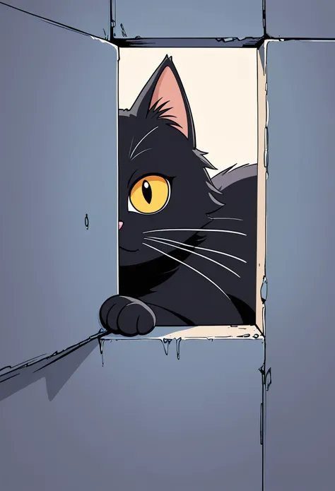 cartoon black cat peeking round a corner