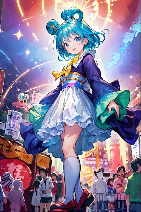 ((In the middle of the crowd at Tokyo Disneyland(((From age 7))):1.3)),Full of excitement and tension, Walk through the vibrant and magical atmosphere of Tokyo Disneyland, ,Stand Tall, It&#39;s casual clothing、The girl smiles shyly, Cute clothes, Her eyes ...