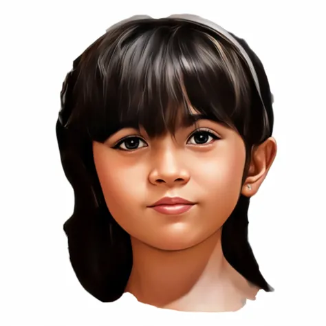 a close up of  a  girl age 6 years, beautiful straight black hair, smiling, realistic portrait, realism artstyle, high quality p...