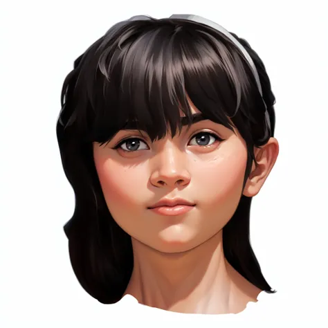 a close up of  A  girl Age 6 years, beautiful straight black hair, smiling, Wearing a white headband on her hair, realistic portrait, realism artstyle, high quality portrait, digital illustration portrait, detailed color portrait, close up potrait, realist...