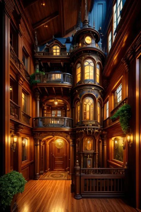 ((Best Quality)), ((masterpiece)), (detailed), Steampunk mechanical house,Realistic,Real,People live here,Interior