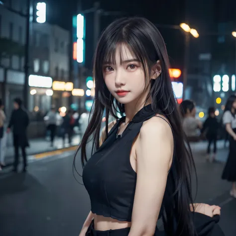 ((best quality)), ((masterpiece)), (Cinematic Aesthetic:1.4) Photo of a beautiful korean fashion model bokeh city night