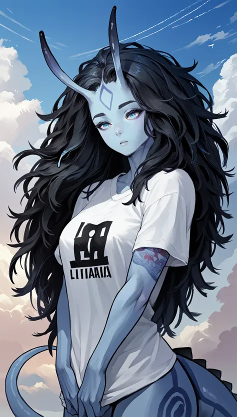 (zPDXL2), (PonyXLV6_Scores), source_anime, source_anthro, source_furry, Expressiveh, solo, three-quarter portrait, rating_questionable, asymmetric image, BREAK

1woman,Alien antennae,sky blue skin ,Large, smooth tail sky blue, solo, (tattoo symbols), Black...