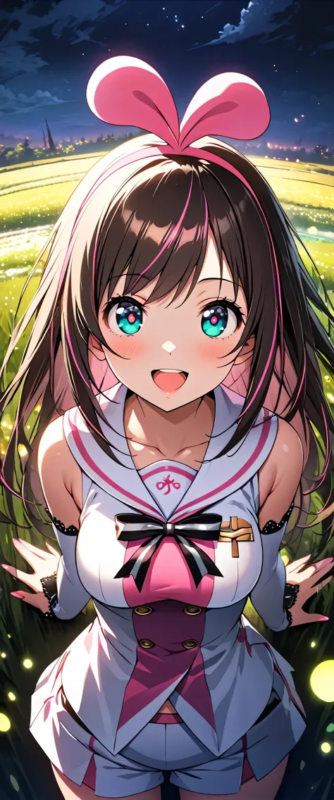 a woman in a short dress standing in a field of grass（kizuna ai)