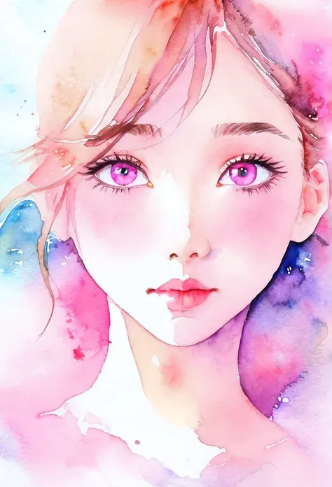 (((Blurred background、Watercolor style background)))、A girl、１６talent、anatomy、Light pink eyes、#11: Loose Low Ponytail、Light pink hair、Small Breasts、Black open collar dress、Transparent lace dress、translucent、Random pose、best quality、high resolution、high reso...