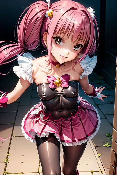 Happy Healing, Low twin tails, Feathered Hair, skirt, , Wrist cuff, , shorts under skirt, boots, corruption, , Half-open eyes, Wicked Smile, There are no students, Crazy Smile, Open your mouth, 1 girl, Mature Woman, Married women, Dark Magical Girl,high qu...