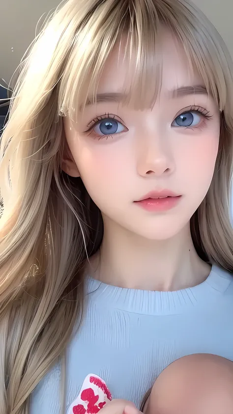 Beautiful teenage girl with very white skin、Very beautiful baby-faced girl、The ultimate beautiful girl、Silky long platinum blonde hair that flutters in the wind、Super long straight silky platinum blonde hair、、cute, sexy, Blonde with incredibly bright ligh...