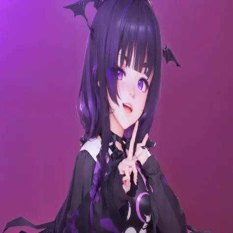 An anime girl with black hair and purple eyes is taking a picture, Anime Moe Art Style, Hanyamata, Animation styled 3d, Animation style. 8k, 8k!!, Made with Animation Painter Studio, Rendering of a cute 3D anime girl, soft animation cg art, Cute girl anime...