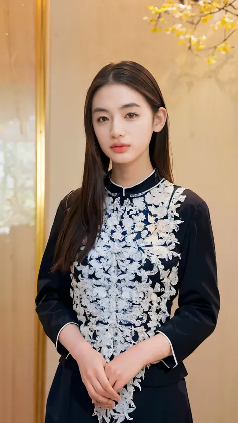 Blouse clothing:2.55, Everything modern:1.66, Cute Japanese Women Photos,  20 years old, Oil, One Length Hair＆Hair straightening balm:1.55, (photo Realistic:1.4), (hyper Realistic:1.4), (Realistic:1.3), (Smooth lighting:1.05), (Improving the quality of cin...