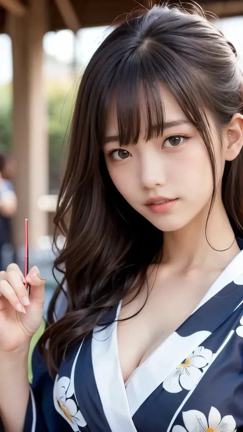 8k,Best Quality,(masterpiece:1.2),(Realistic),(Realistic:1.37),Ultra-high resolution,Female college student,Fireworks,night,smile,Beautiful Eyes,(((Cute Yukata))),kimono had come undone,Perfect body,Perfect Fingers,Professional Lighting,gravure,Detailed fa...