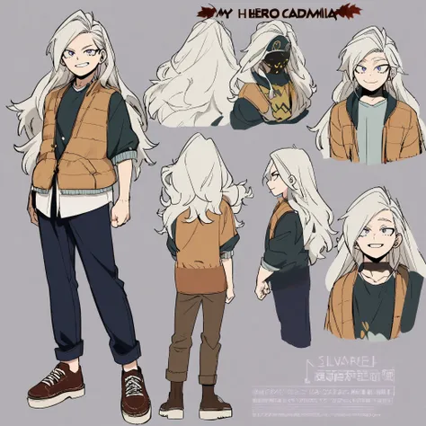 1boy, male, androgynous, my hero academia, boku no hero, silver hair, lavender eyes, super long hair, cute, beautiful, reference...