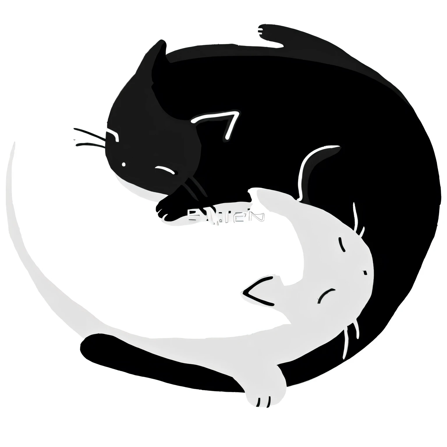 there is a black and white dog and a white dog sleeping together, ying and yang, yinyang shaped, black and white vector art, illustration of 2 dogs, yin yang, black and white color only, black and white”, black and white vector, black and white color, blac...