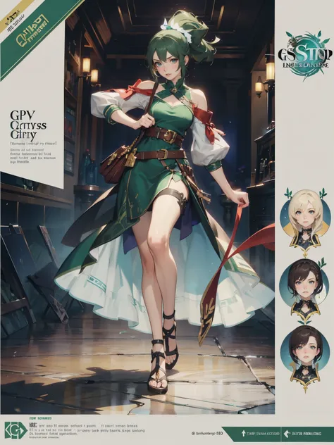 anime - style illustration of a woman in a green and white outfit, video game character, official character art, trending on cgstation, e-girl, cushart krenz key art feminine, full body, female action anime girl, 