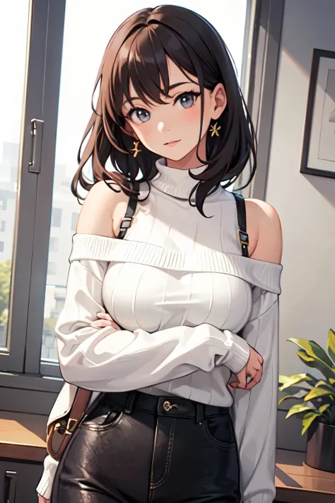 ((Best Quality)), ((masterpiece)), (detailed), One girl, Off-the-shoulder sweater, 