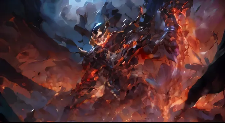 Close-up of a demonic creature holding a sword in its hand, Riot Games Concept Art, muscular humanoid balrog demon, Portrait of Mordekaiser,arte oficial do splash, Balrog, balrog concept art, League of Legends Splash Art, Heroes of the Nexus Presentation A...