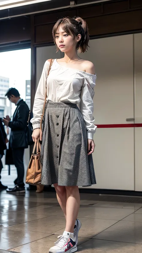 A crowded Tokyo station platform、Woman commuting to work、((whole body:1.5))、(Realistic、As shown in the picture、live-action、8k, Realistic, RAW Photos, Best image quality: 1.4), SLR camera、RAW Photos, Please redeem, Realistic, Very detailed CG Unity 8k wallp...